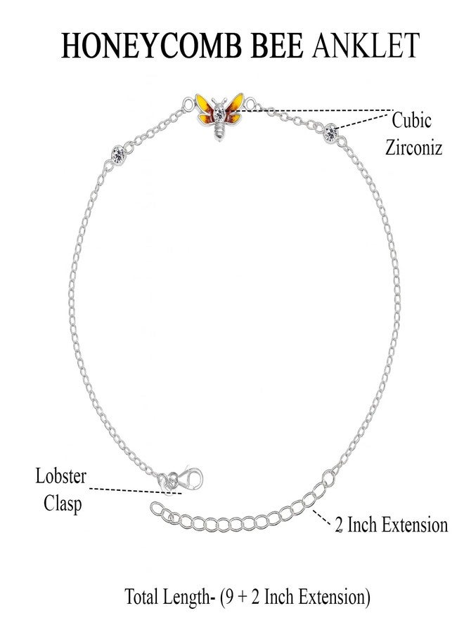 LeCalla 925 Sterling Silver Bee Anklets for Women | Cubic Zirconia Honeycomb Bee Anklet Bracelet Jewelry Gifts | Anklet Ankle Bracelet Summer Beach Foot Jewelry Gifts for Birthday 11 Inches - Image 4