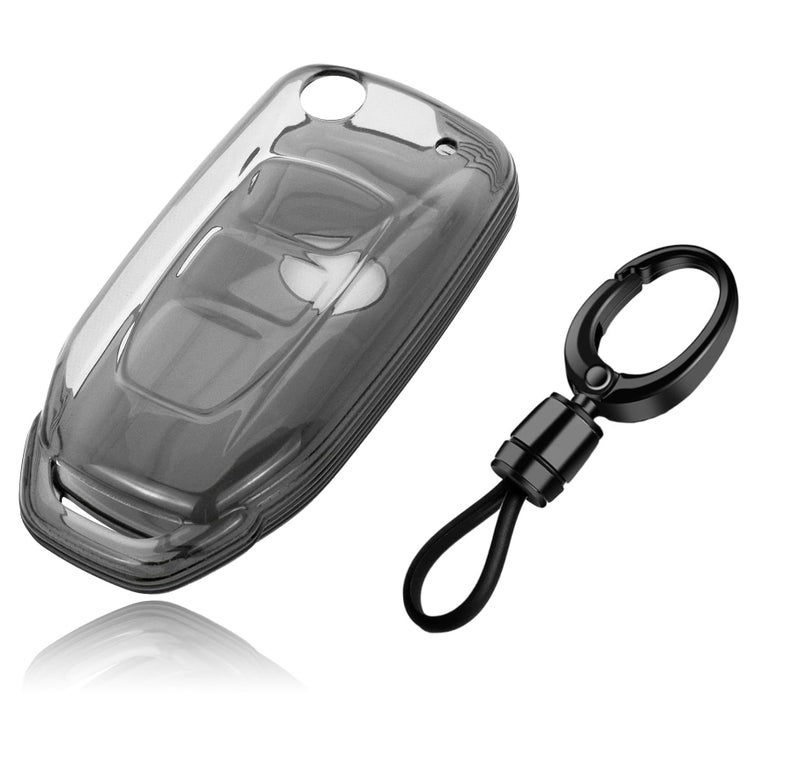 JVCV® Soft TPU Transparent Black Key Cover Compatible with Tata Curvv Tiago Tigor Punch Nexon Zest Bolt Safari Storme Flip Key | Shockproof Anti-Scratch Slim Fit Case (with Keychain - Style A) - Image 1