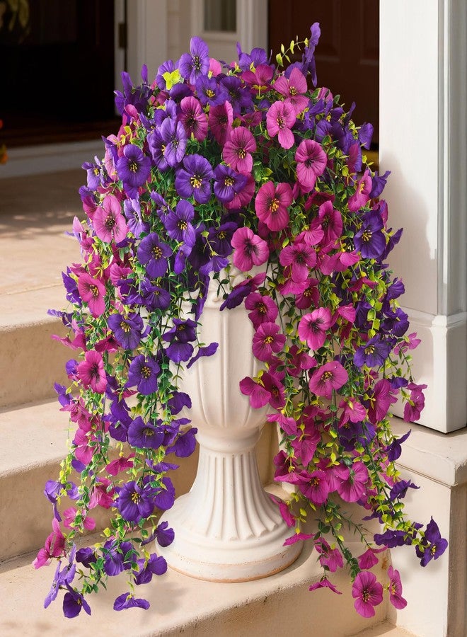 ZFProcess Fake Artificial Flowers for Outdoors, 4 Pcs Faux Hanging Pansy Flowers Spring Summer Decor, UV Resistant No Fade Fake Plants Silk Flower for Planter Front Door Porch Patio Yard Garden(Purple Rose Red) - Image 1
