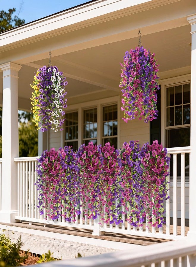 ZFProcess Fake Artificial Flowers for Outdoors, 4 Pcs Faux Hanging Pansy Flowers Spring Summer Decor, UV Resistant No Fade Fake Plants Silk Flower for Planter Front Door Porch Patio Yard Garden(Purple Rose Red) - Image 3