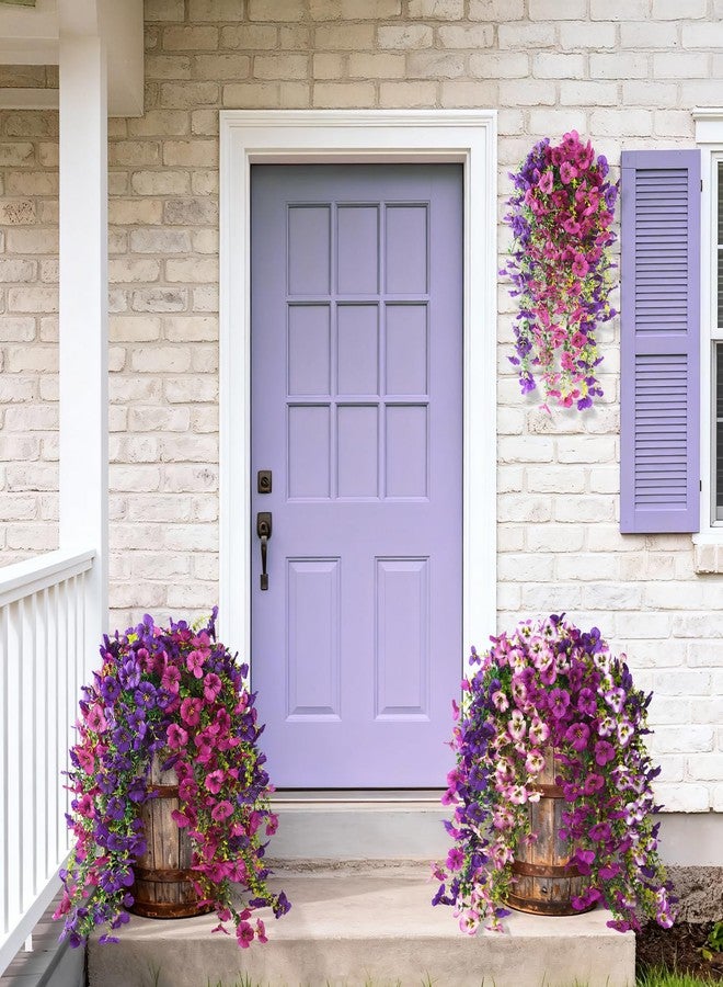 ZFProcess Fake Artificial Flowers for Outdoors, 4 Pcs Faux Hanging Pansy Flowers Spring Summer Decor, UV Resistant No Fade Fake Plants Silk Flower for Planter Front Door Porch Patio Yard Garden(Purple Rose Red) - Image 2