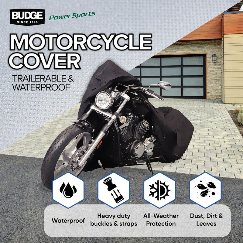 Budge Sportsman Motorcycle Cover - Black, Waterproof, Trailerable, Fits Motorcycles up to 96" Long - Image 2