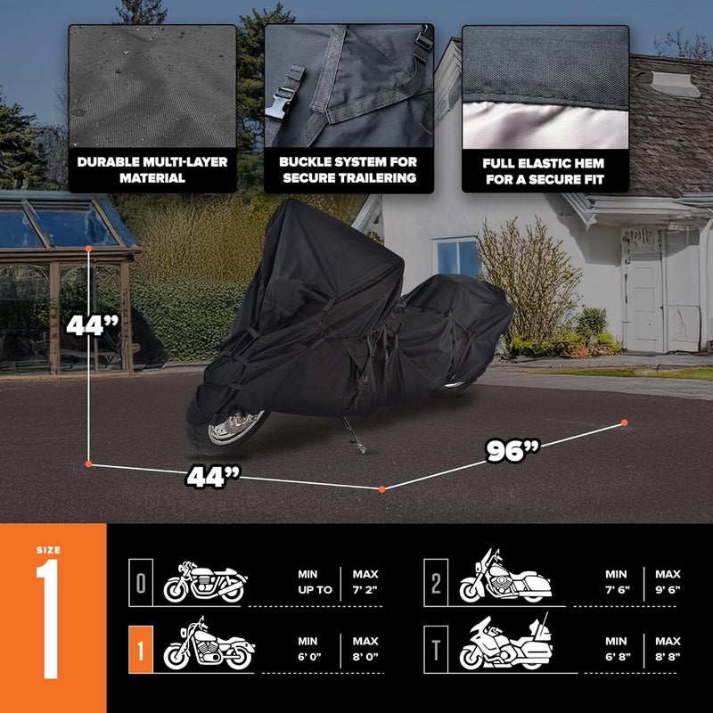 Budge Sportsman Motorcycle Cover - Black, Waterproof, Trailerable, Fits Motorcycles up to 96" Long - Image 4