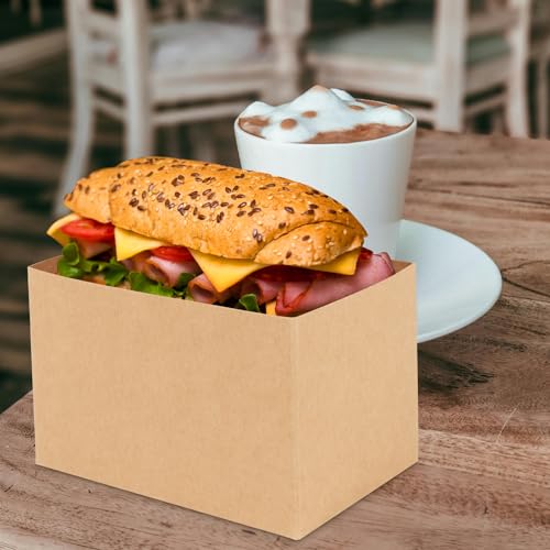 Cyblinia 50 Pcs Sandwich Paper Boxes Take Out Food Containers Kraft Sandwich Packaging Boxes Toast Holding Bread Tray for Restaurant, Picnic and Party - Image 4