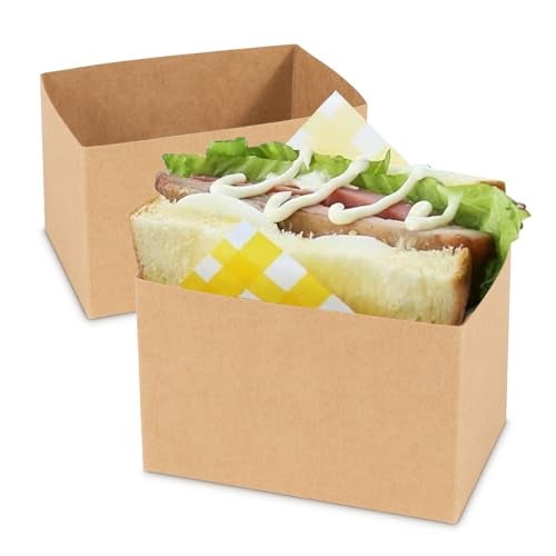 Cyblinia 50 Pcs Sandwich Paper Boxes Take Out Food Containers Kraft Sandwich Packaging Boxes Toast Holding Bread Tray for Restaurant, Picnic and Party - Image 1