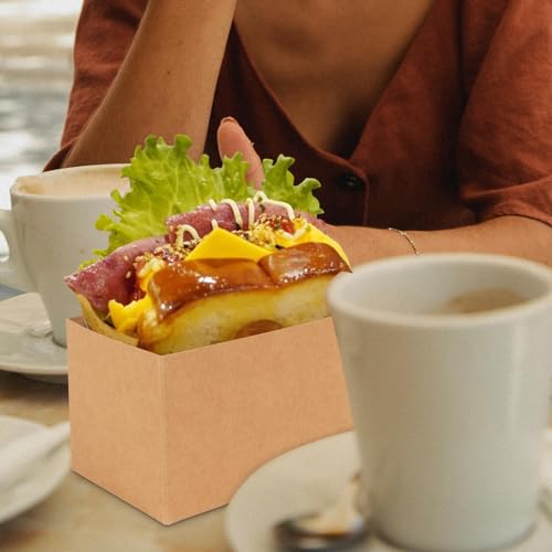 Cyblinia 50 Pcs Sandwich Paper Boxes Take Out Food Containers Kraft Sandwich Packaging Boxes Toast Holding Bread Tray for Restaurant, Picnic and Party - Image 5