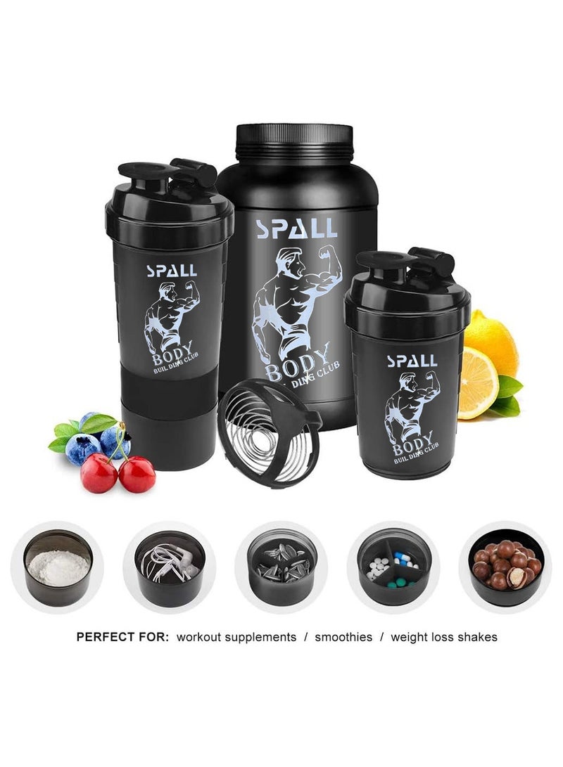 Spall Protein Shaker Bottle Cym Shaker Cup For Protein Shakes 16oz Shake Bottle With Shaker Ball And Storage Compartment Leak Proof BPA Free - Image 3