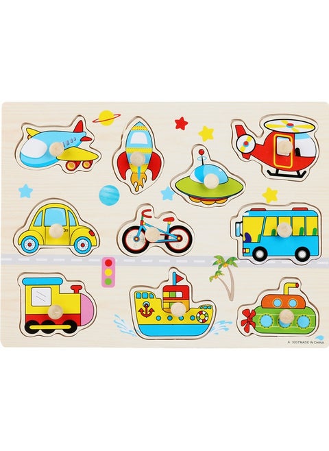 Wooden Toddler Puzzles, Eco Friendly Vehicles Patterns Jigsaw with Handles, Patterns with Thermal Transfer Printing, Practice Fine Motor Skills, 30 x 22.5 cm