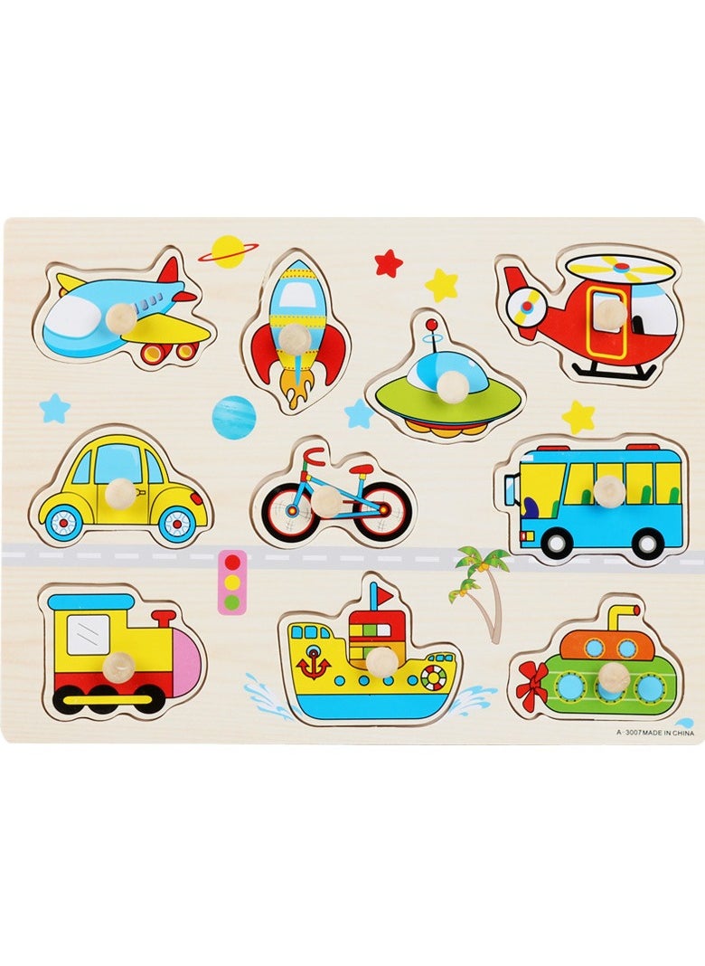 Wooden Toddler Puzzles, Eco Friendly Vehicles Patterns Jigsaw with Handles, Patterns with Thermal Transfer Printing, Practice Fine Motor Skills, 30 x 22.5 cm