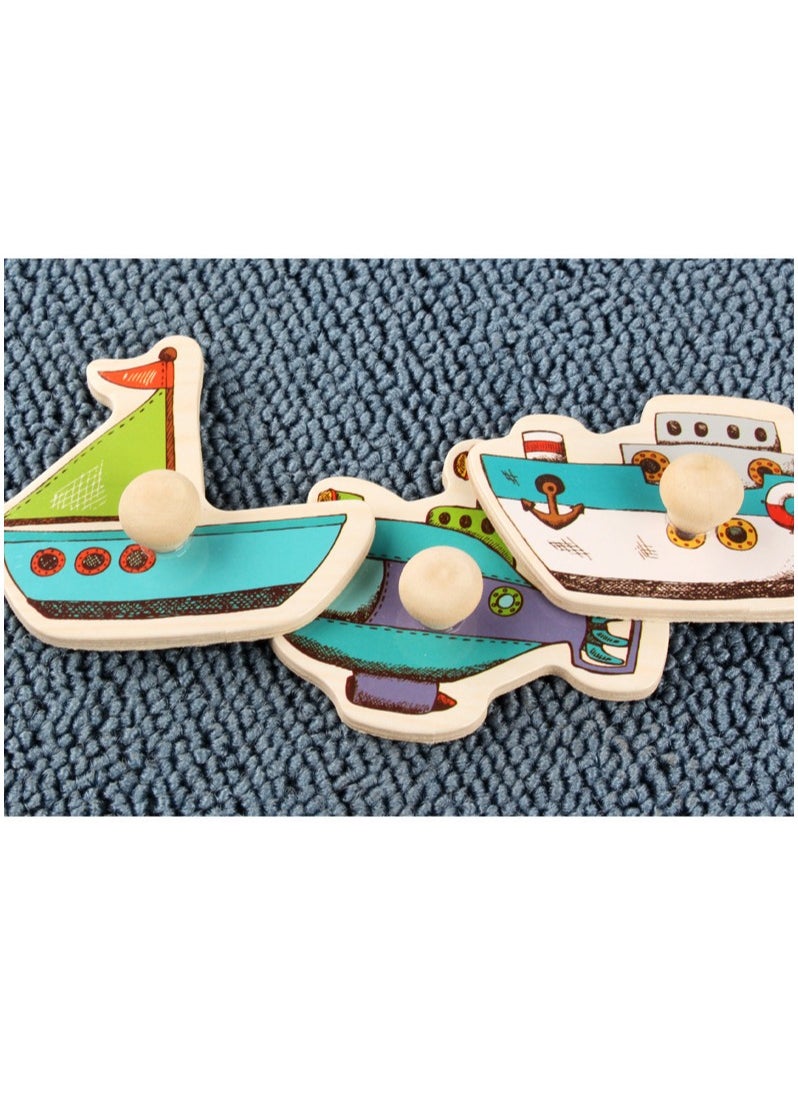 Wooden Toddler Puzzles, Eco Friendly Vehicles Patterns Jigsaw with Handles, Patterns with Thermal Transfer Printing, Practice Fine Motor Skills, 30 x 22.5 cm