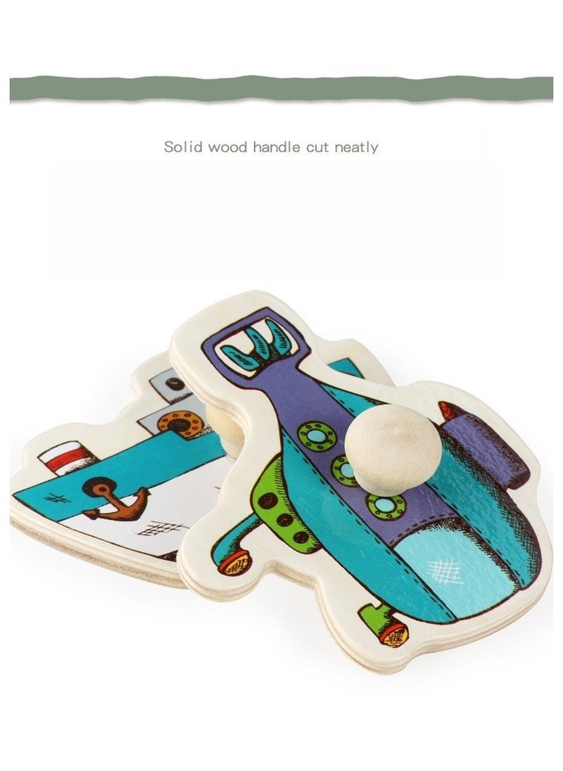 Wooden Toddler Puzzles, Eco Friendly Vehicles Patterns Jigsaw with Handles, Patterns with Thermal Transfer Printing, Practice Fine Motor Skills, 30 x 22.5 cm