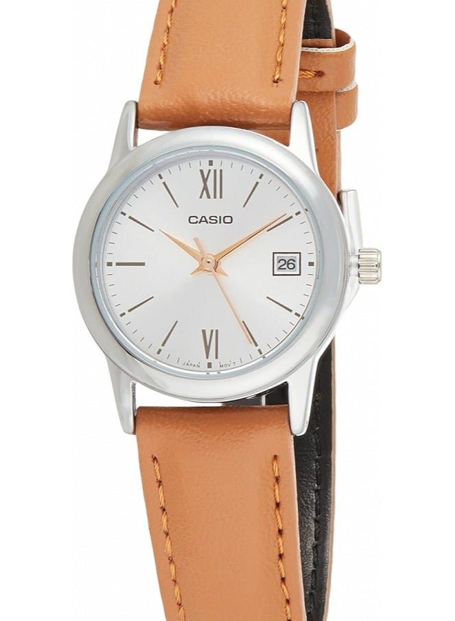 كاسيو ساعة كاسيو للنساء - LTP-V002L-7B3UDF مينا فضي، سوار بني - Image 1