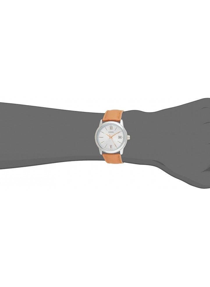 كاسيو ساعة كاسيو للنساء - LTP-V002L-7B3UDF مينا فضي، سوار بني - Image 4