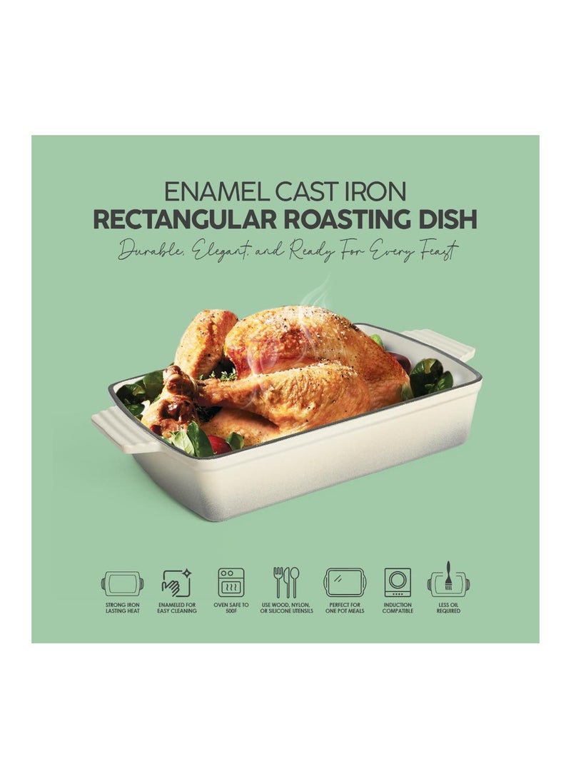 VAV طبق شوي مستطيل من الحديد الزهر المينا VAV GET صحي وآمن، (12 بوصة، كريمي) متوافق مع الفرن والتحريض، سهل التنظيف وغير لاصق - Image 3