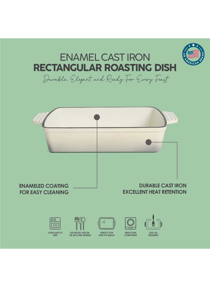 VAV طبق شوي مستطيل من الحديد الزهر المينا VAV GET صحي وآمن، (12 بوصة، كريمي) متوافق مع الفرن والتحريض، سهل التنظيف وغير لاصق - Image 5