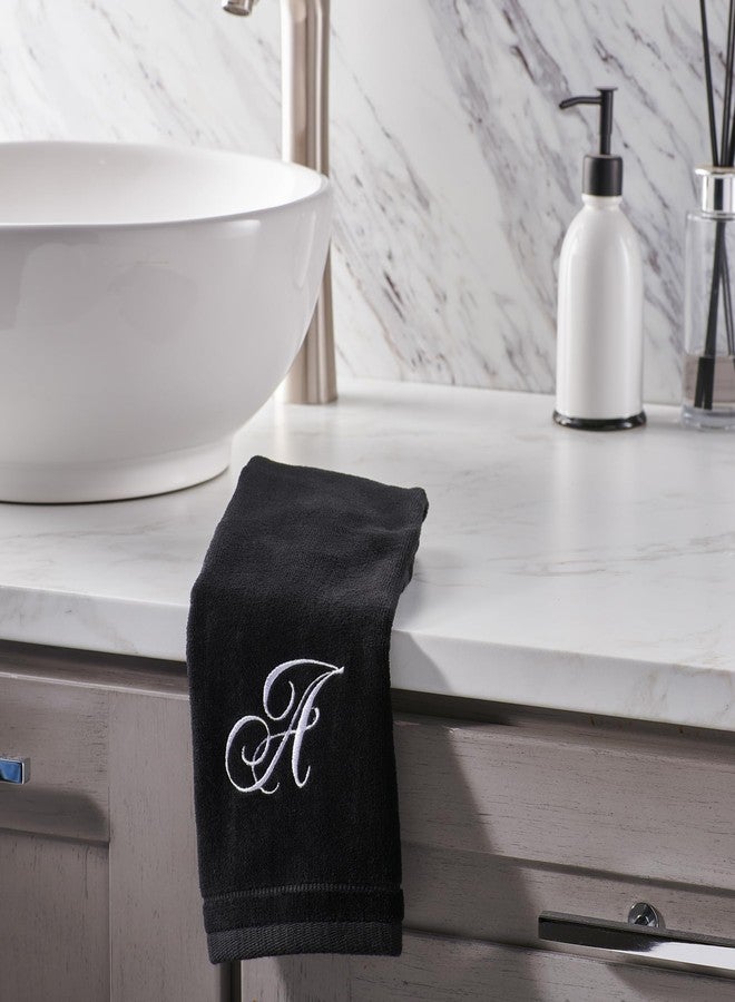 Creative Scents Monogrammed Towels Fingertip, Personalized Gift, 11 x 18 Inches - Set of 2 White Embroidered Towel - Extra Absorbent 100% Cotton - Soft Velour Finish - For Bathroom/ Kitchen/ Spa - Initial B (Black) - Image 2