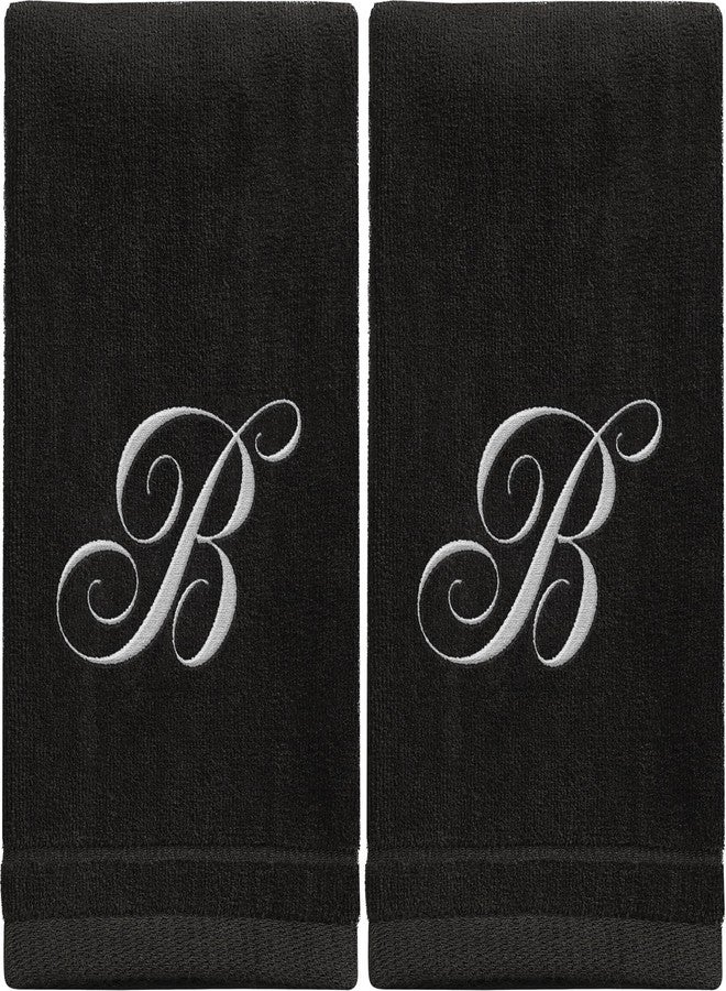 Creative Scents Monogrammed Towels Fingertip, Personalized Gift, 11 x 18 Inches - Set of 2 White Embroidered Towel - Extra Absorbent 100% Cotton - Soft Velour Finish - For Bathroom/ Kitchen/ Spa - Initial B (Black) - Image 1