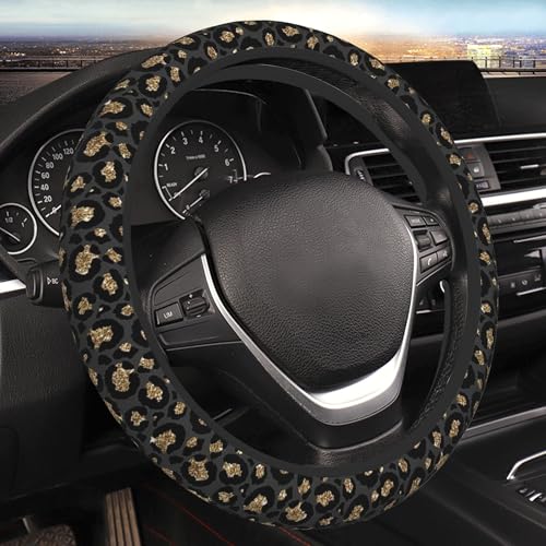 CTVSLFU Steering Wheel Cover Universal Fit Car Interior Accessories for Women Men 15 Inch Breathable Anti Slip Odorless Neoprene Steering Wheel Cover for Car Decor Protector Black Gold Leopard 002 - Image 1