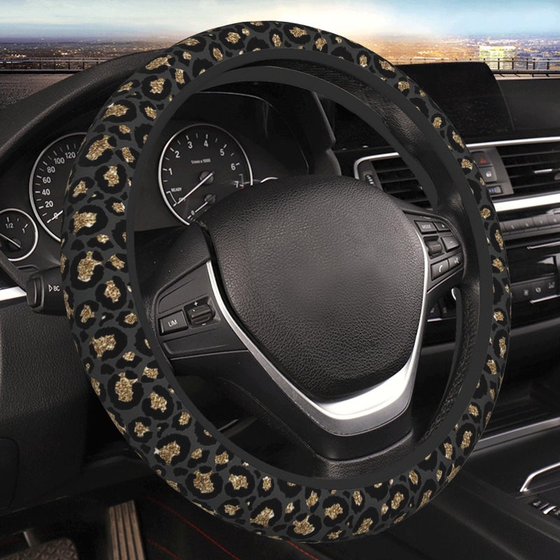 CTVSLFU Steering Wheel Cover Universal Fit Car Interior Accessories for Women Men 15 Inch Breathable Anti Slip Odorless Neoprene Steering Wheel Cover for Car Decor Protector Black Gold Leopard 002 - Image 3