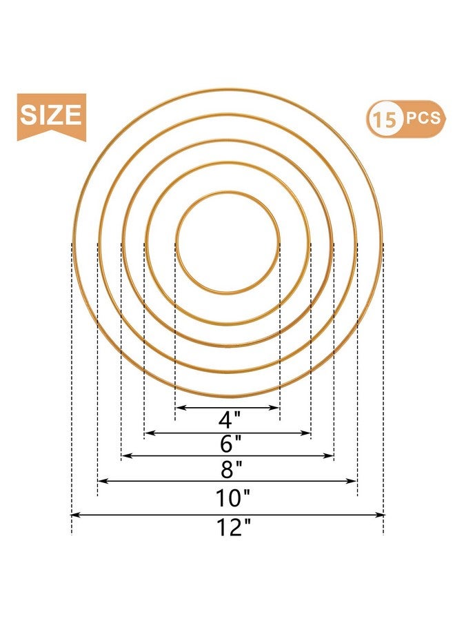 ZOOFOX 15 Pack Metal Hoops For Crafts Gold Dream Catcher Rings 4Inch/ 6Inch/ 8Inch/ 10Inch/ 12Inch Floral Hoop Wreath Macrame Craft Ring For Making Wedding Wreath Decor Diy Wall Hanging - Image 2