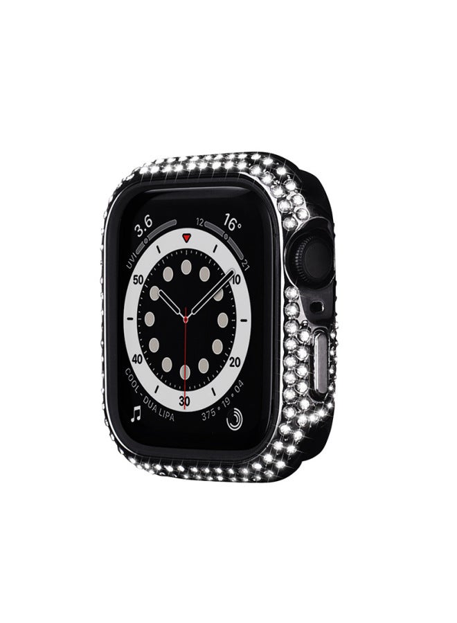 For Iwatch8 For Apple Watch Case Full Drill Electroplated PC + TPU Hollow For Apple Watch Half Bag Protective Case-Color:Black-Exterior Dimension:45mm 【packed In Carton】