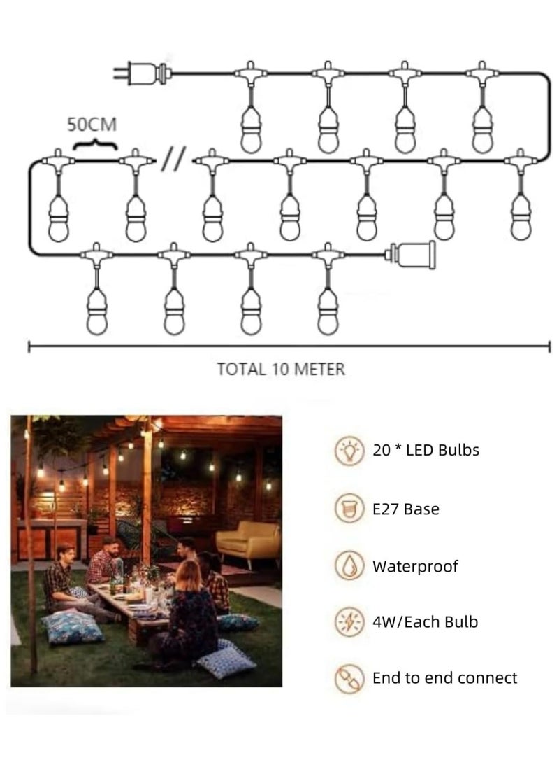 قوة فائقة 33FT سلسلة أضواء خارجية تجارية رائعة مقاومة للطقس 10 متر 20 مقبس معلق أضواء زخرفية للحديقة الخارجية (10 متر مع A60 كهرمان) - pzsku/Z1CE0BE2EEB9C614DADADZ/45/_/1730641954/0e98b668-5c65-4f87-ba62-ed4a8afd6013