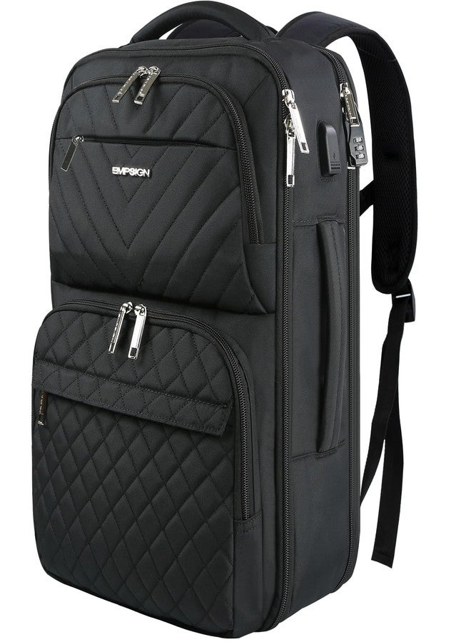 EMPSIGN Ryanair Hand Luggage, 46 x 33 x 18 cm Travel Backpack, 30L Women's Backpack, 17.3 Inch Laptop Compartment and USB Charging Port, Travel Backpack Cabin Bag for Business, Quilted Black, 17 - Image 1