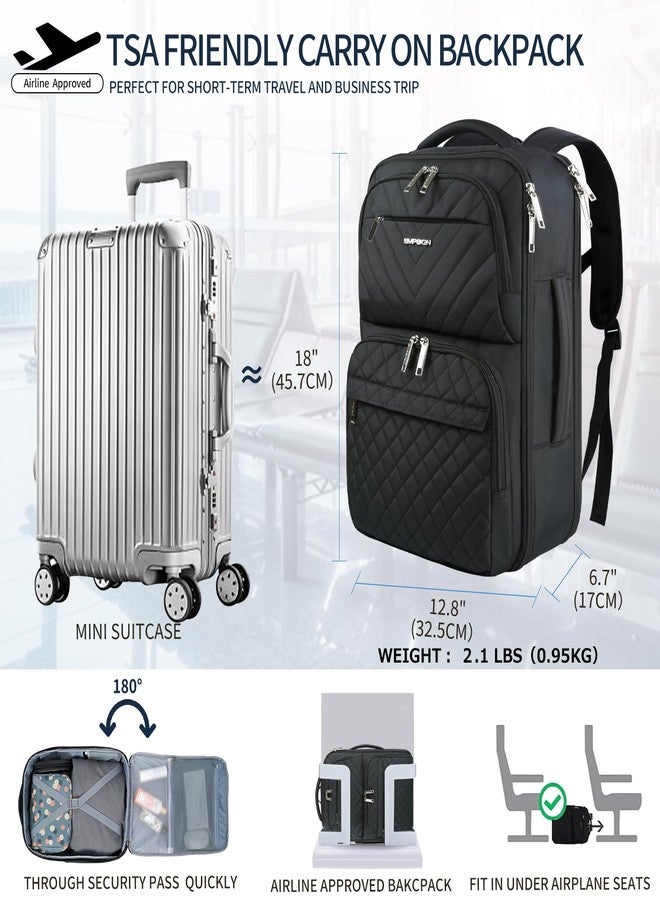 EMPSIGN Ryanair Hand Luggage, 46 x 33 x 18 cm Travel Backpack, 30L Women's Backpack, 17.3 Inch Laptop Compartment and USB Charging Port, Travel Backpack Cabin Bag for Business, Quilted Black, 17 - Image 2