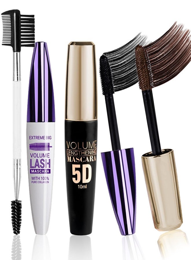 DuaTana Brown Black Waterproof Colored Mascara for Eyelashes Volume and Length, 2PCS 5D Fiber Liquid Lash Long Lasting Volumizing Curling Mascara Eye Makeup Gift for Women-Set 03 - Image 1