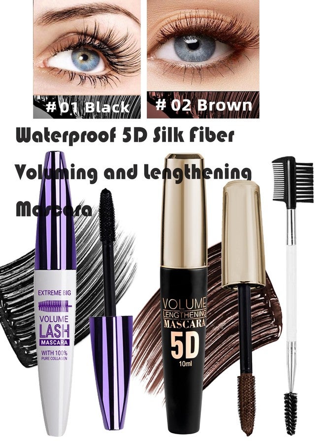 DuaTana Brown Black Waterproof Colored Mascara for Eyelashes Volume and Length, 2PCS 5D Fiber Liquid Lash Long Lasting Volumizing Curling Mascara Eye Makeup Gift for Women-Set 03 - Image 2