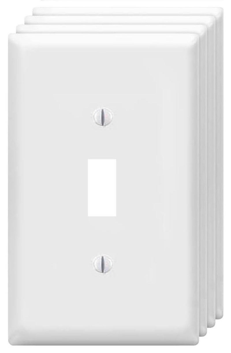 ZEFTV Toggle Light Switch Wall Plates 1-Gang Switch Electrical Cover Plate Unbreakable Thermoplastic Faceplate, White (4 Pack) - Image 1