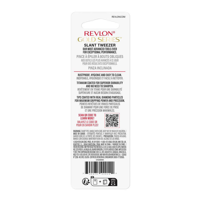 Revlon Gold Series Slanted Tip Tweezers, Ultra-Sharp for Precision Eyebrow Shaping and Facial Hair Removal, Stocking Stuffer for Women, 1 count - Image 4