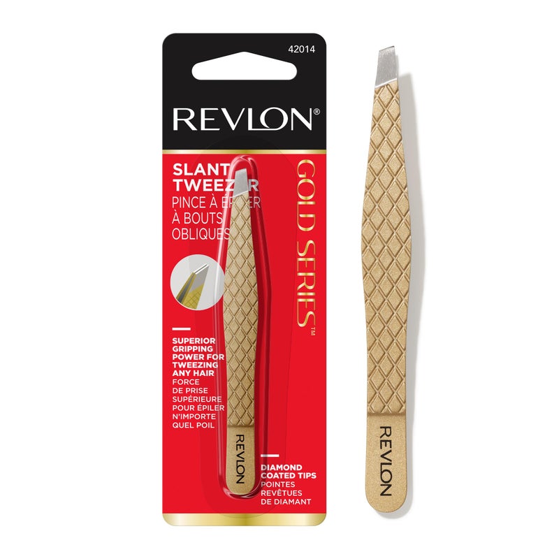 Revlon Gold Series Slanted Tip Tweezers, Ultra-Sharp for Precision Eyebrow Shaping and Facial Hair Removal, Stocking Stuffer for Women, 1 count - Image 1