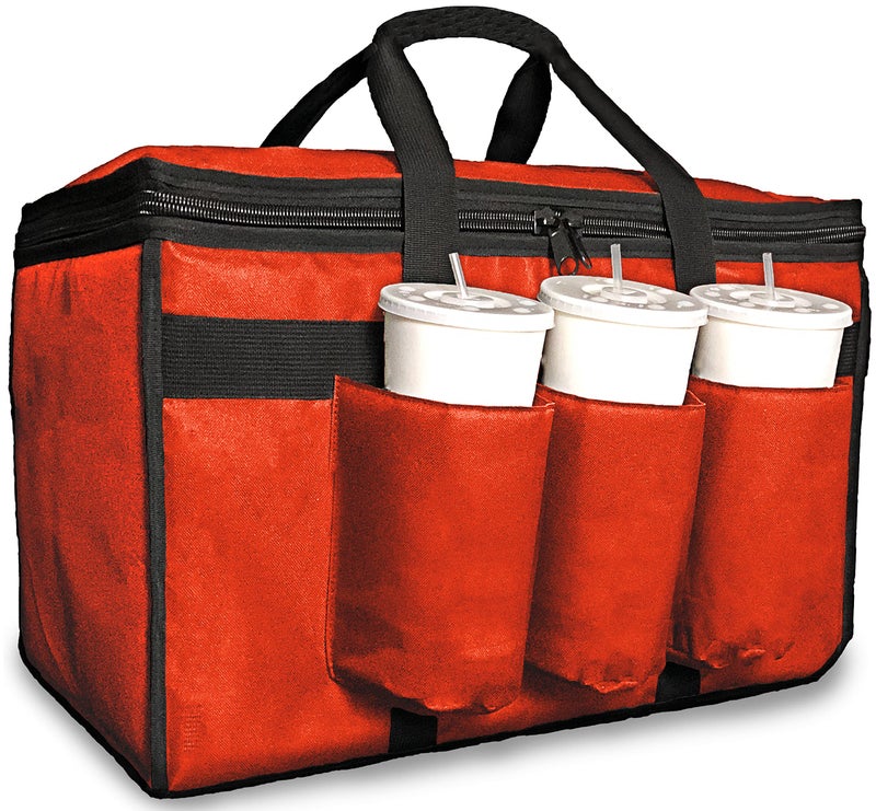 FRESHIE Insulated Food Delivery Bag with Cup Holders/Drink Carriers Premium, for Doordash, Uber Eats, Grubhub, Pizza Bag, Catering, Beverage, Commercial Quality (XL Pro, Red) - Image 1