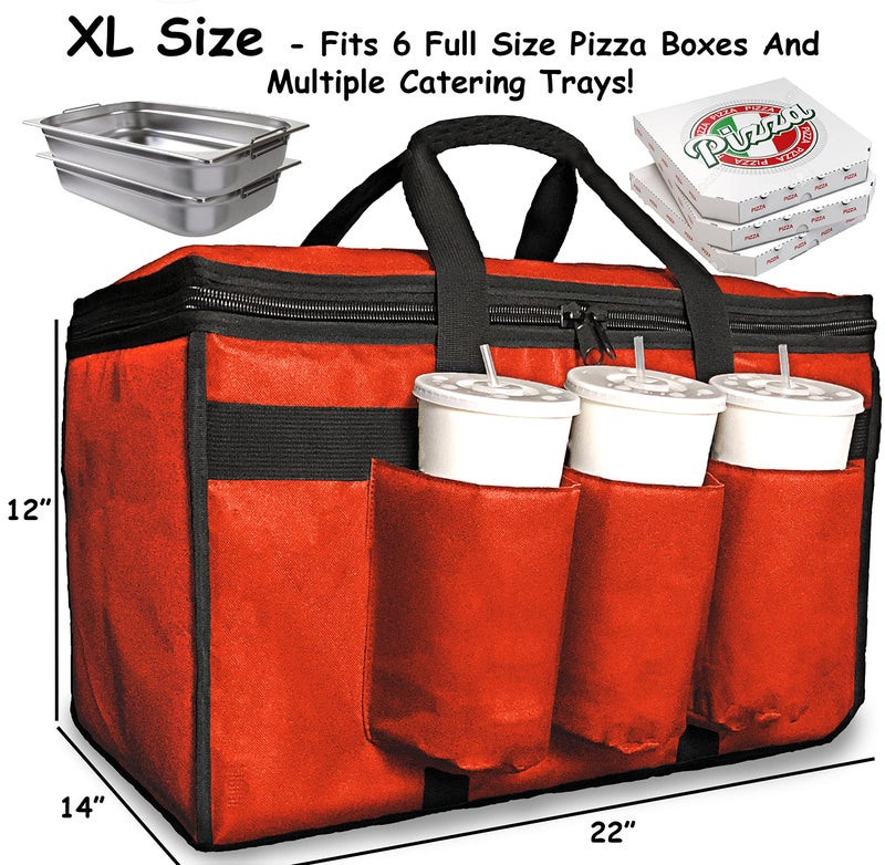 FRESHIE Insulated Food Delivery Bag with Cup Holders/Drink Carriers Premium, for Doordash, Uber Eats, Grubhub, Pizza Bag, Catering, Beverage, Commercial Quality (XL Pro, Red) - Image 4