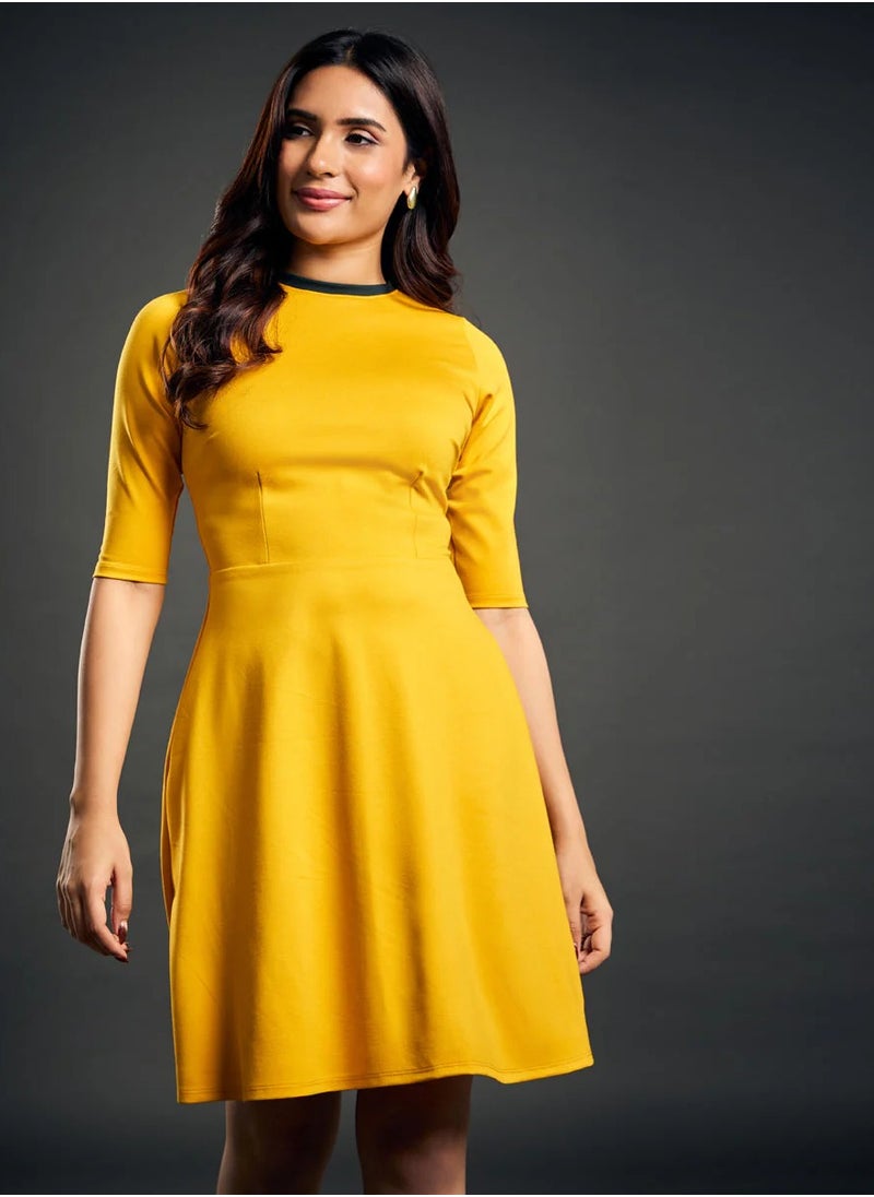 Neck Contrast A-line yellow Dress - pzsku/Z1CE0F418755E6FF1DE0CZ/45/_/1739517466/45ff773f-3269-4da0-ad96-67400cc384ea