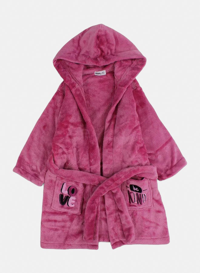 Our kids Girls Velvet Robe – Dustypink with "Love Be Kind" Design - Image 1