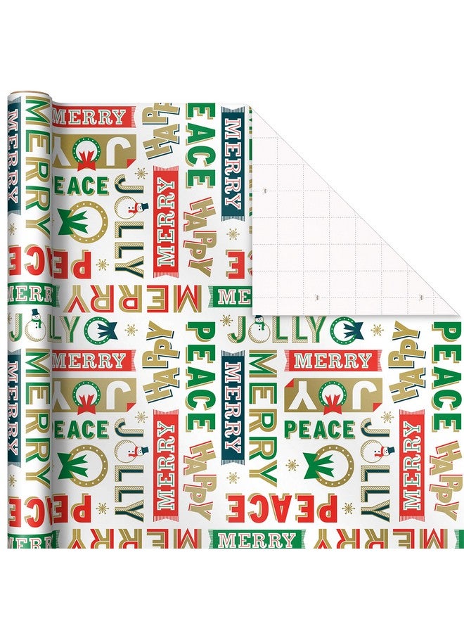 Hallmark Vintage Christmas Wrapping Paper Cut Lines On Reverse (3 Rolls: 120 Sq. Ft. Ttl) Dancing Santas, Classic Snowman, "Merry, Jolly, Happy, Peace" - Image 4