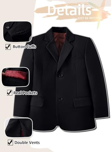 Yanlu Big Boys Suits Slim Fit Tuxedo Wedding Ring Bearer Outfit Blazer Pants Vest Shirt Necktie and Bow Tie 6 Piece Black Homecoming Kids Suits Size 14 - Image 4