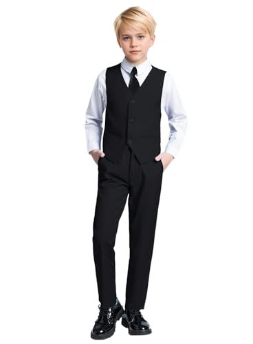 Yanlu Big Boys Suits Slim Fit Tuxedo Wedding Ring Bearer Outfit Blazer Pants Vest Shirt Necktie and Bow Tie 6 Piece Black Homecoming Kids Suits Size 14 - Image 2