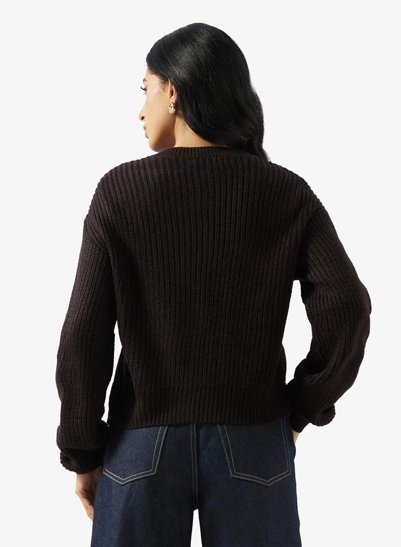 فيرو مودا كارديجان لي طويل الأكمام بياقة دائرية