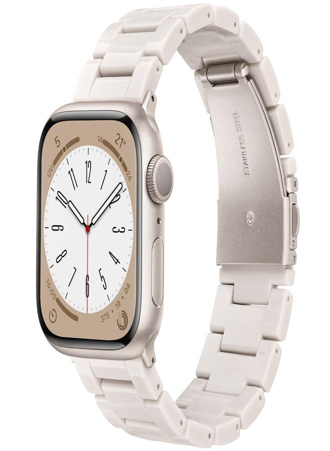 في-مورو سوار V-MORO المصنوع من الراتنج متوافق مع أساور ساعة Apple Watch Series 11/10/9/8/7 سوار أنيق وخفيف الوزن 42 مم/41 مم/40 مم/38 مم لـ iWatch 6/5/4/3/2/1/SE مع مشبك Starlight للنساء والرجال (Starlight) - Image 1