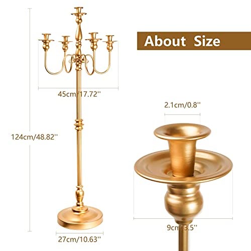 LANLONG Gold Candelabra for Wedding Event Decor, 50'' Tall Floor Candle Holders, 2 Pcs Metal 5 Arm Centerpiece Decorations for 5 Candlesticks Party Wedding Aisle Home Decor - Image 5