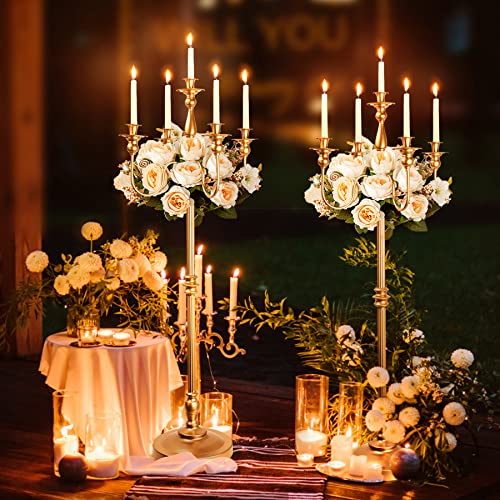 LANLONG Gold Candelabra for Wedding Event Decor, 50'' Tall Floor Candle Holders, 2 Pcs Metal 5 Arm Centerpiece Decorations for 5 Candlesticks Party Wedding Aisle Home Decor - Image 4