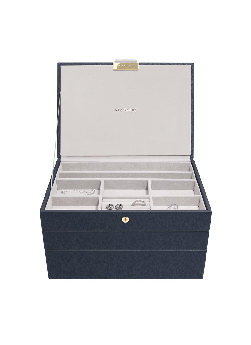 Stackers Stackers 3 Pieces Pebble Navy Classic Jwellery Box  - Image 1