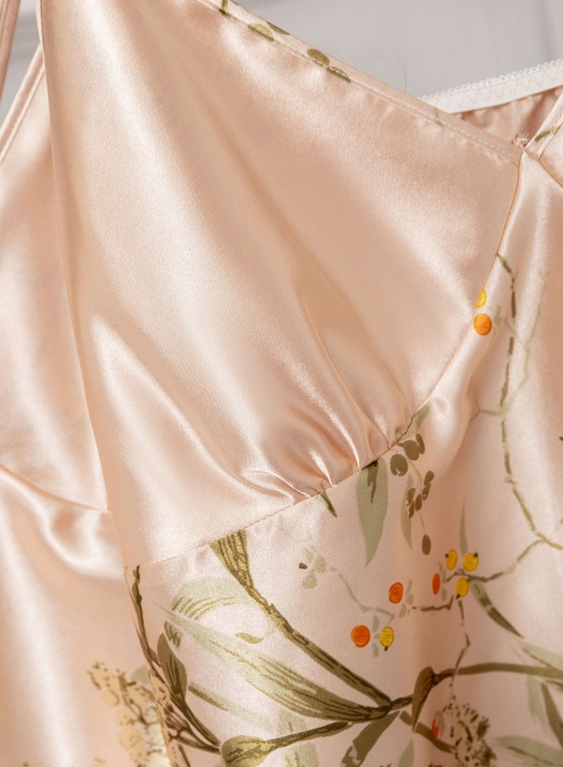 Large Print Five Piece Pajama Home Outfit (Nightgown+2 Camisoles+Pants+Shorts) - Image 4