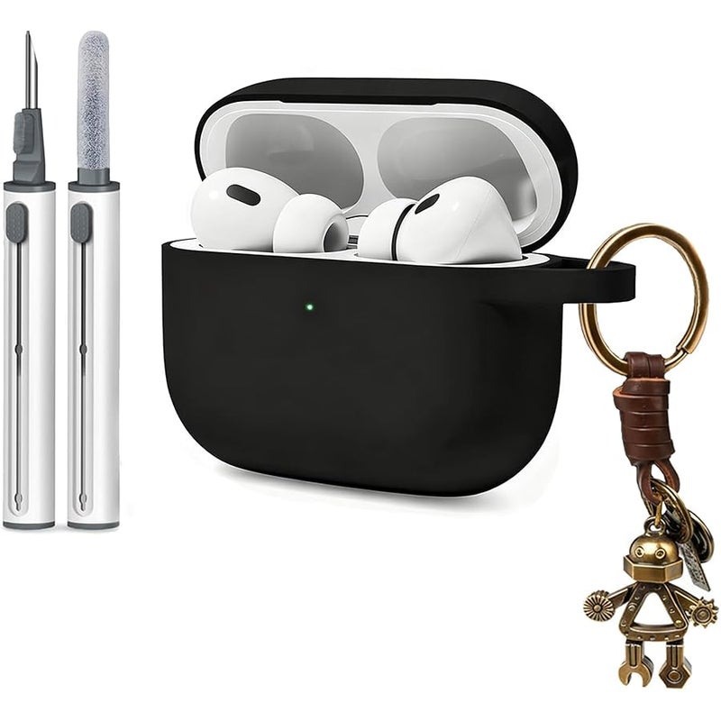 Woyinger for AirPods Pro 3 Case with Cleaner Kit, Soft Silicone Cover for AirPods Pro 3rd Generation Comes with Keychain Pendant for Women Men,Suitable for 3rd Generation Case,Black Punk Robot A - Image 1