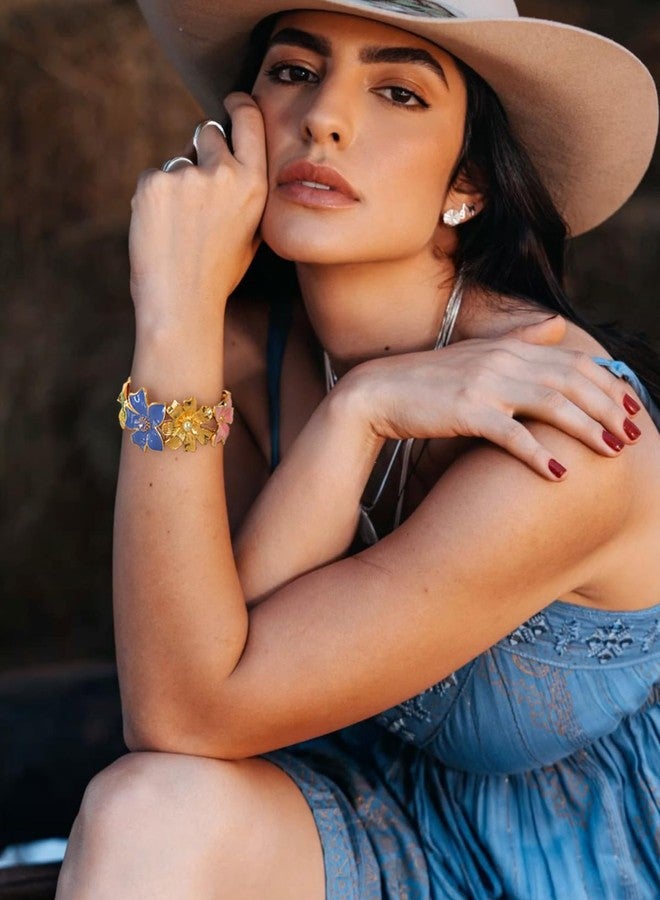 WOWORAMA Colorful Flower Bracelet for Women Adjustable Flower Stretch Bangle Bracelet Boho Painted Enamel Vibrant Floral Bracelets Chunky Statement Bracelet - Image 5