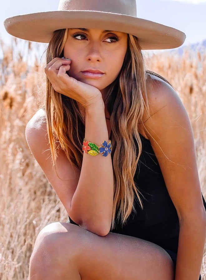 WOWORAMA Colorful Flower Bracelet for Women Adjustable Flower Stretch Bangle Bracelet Boho Painted Enamel Vibrant Floral Bracelets Chunky Statement Bracelet - Image 4