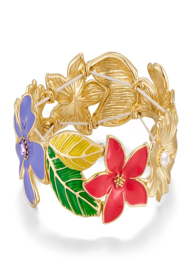 WOWORAMA Colorful Flower Bracelet for Women Adjustable Flower Stretch Bangle Bracelet Boho Painted Enamel Vibrant Floral Bracelets Chunky Statement Bracelet - Image 1